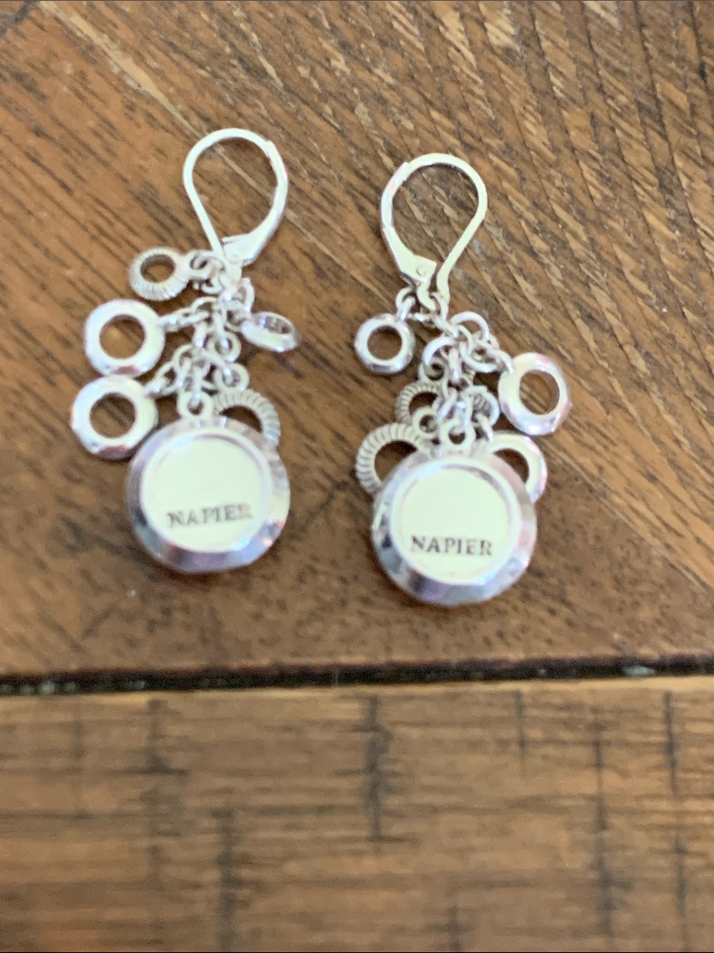 NWOT Napier Silver-Tone Blue Cabochon Dangle Earrings - Picture 2 of 4